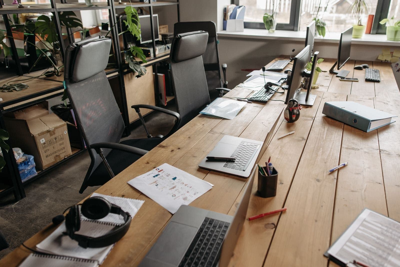 An empty desk in a quiet office